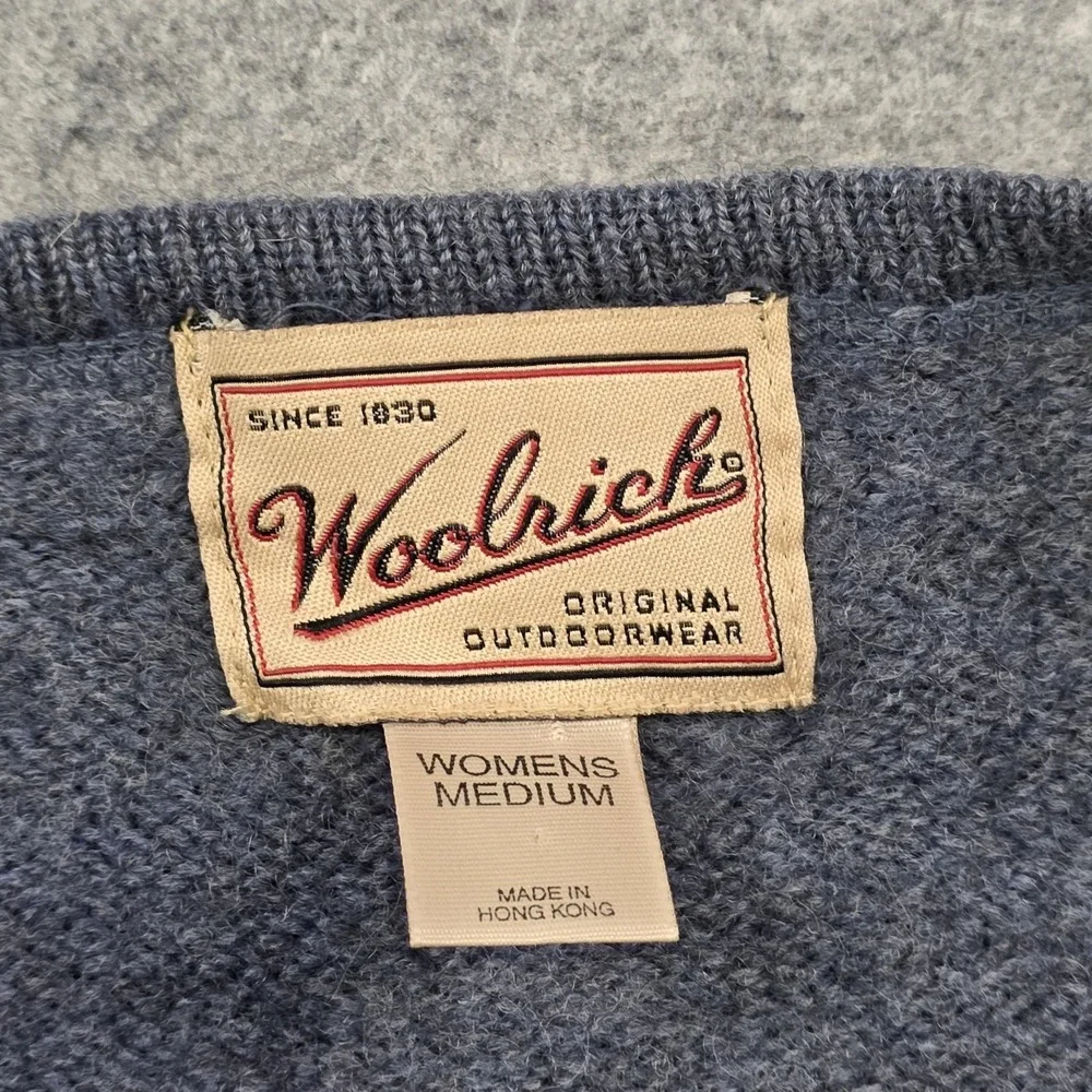 Vintage Woolrich Sweater Womens Medium Blue Wool Fair Isle Nordic Cardigan Clasp